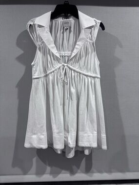 Maeve White Sleeveless Pleated Tie-Front Tunic